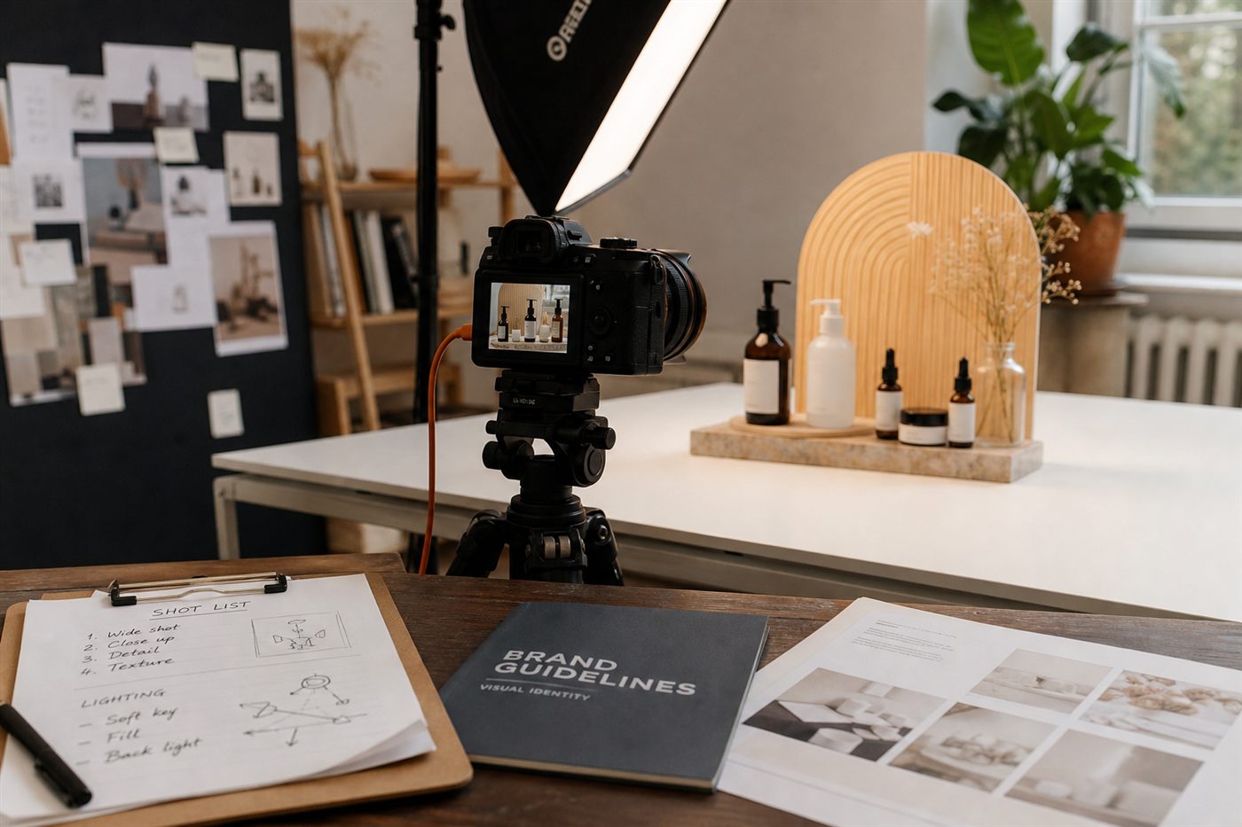 On-set content production for a Tiong Bahru retail brand with art direction notes visible